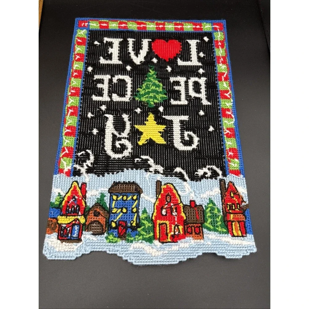 Plastic Canvas December Wall Decor Completed Christmas Love Joy 12 X 18